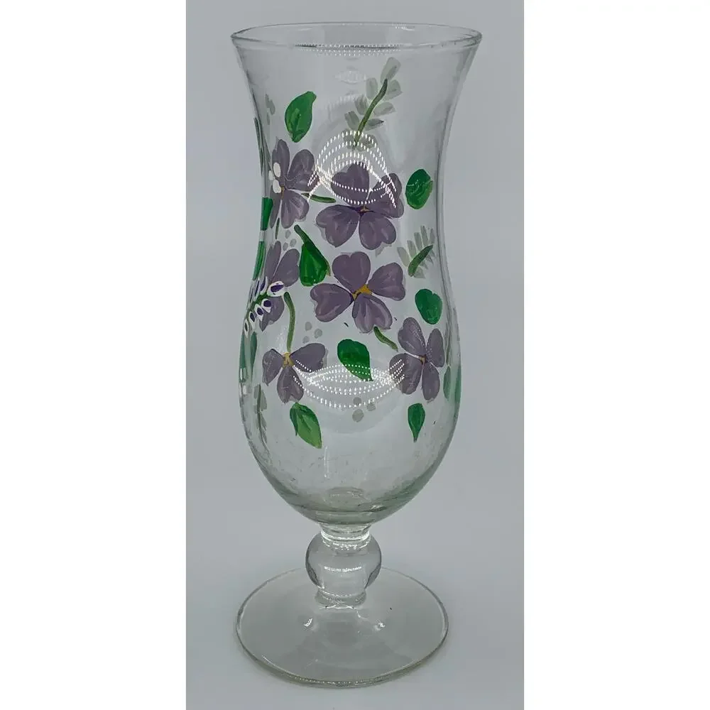 Hand Painted Flower Vase Clear Glass Bud Purple  8